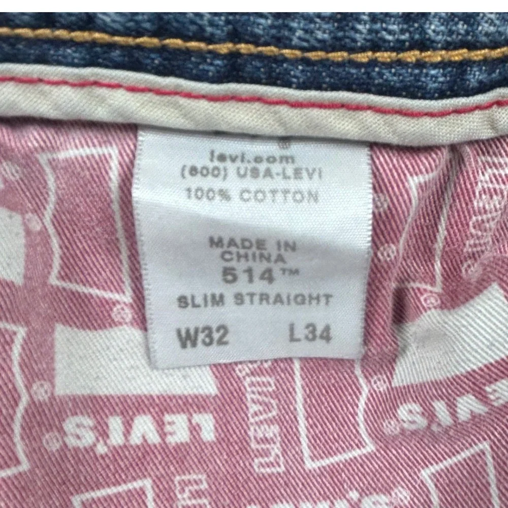 Levis 514 Slim Straight Jeans Mens 32x34 Denim Distressed Workwear 100 Cotton